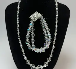 Vintage Clear AB Austrian Crystal Necklace & Bracelet Graduated Bicone Diamond