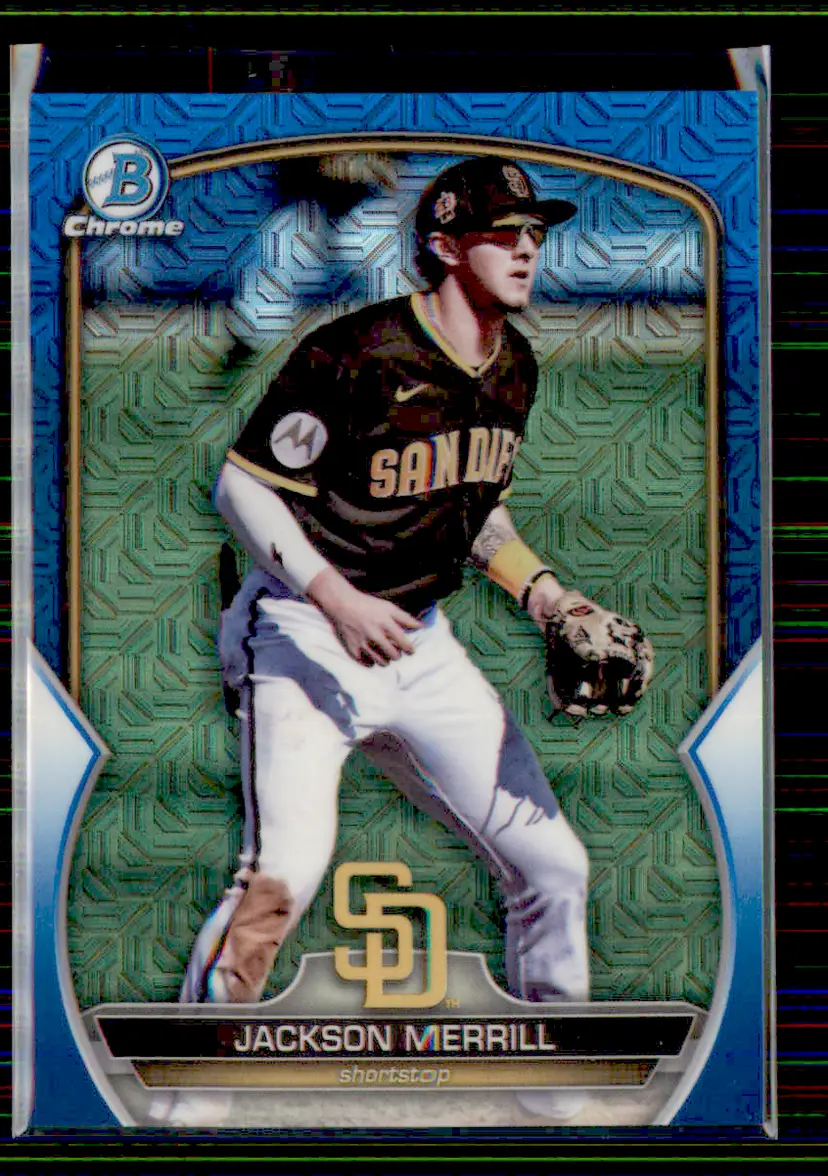 Jackson Merrill #/150 2023 Bowman Chrome Mega Box Blue Mojo Refractor Prospects - San Diego Padres - (130-58)