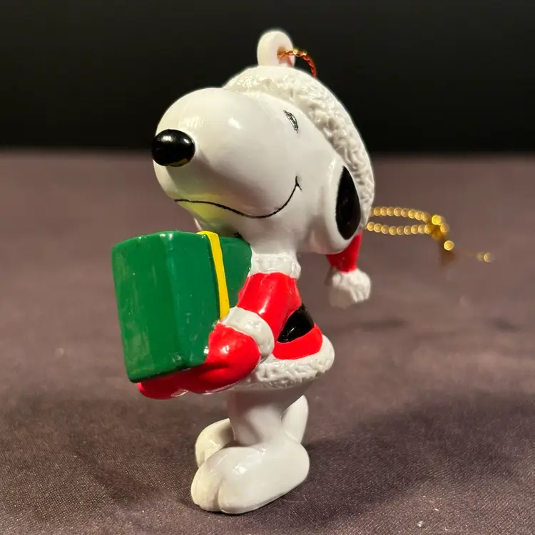 Santa Snoopy with Green Present PVC Ornament