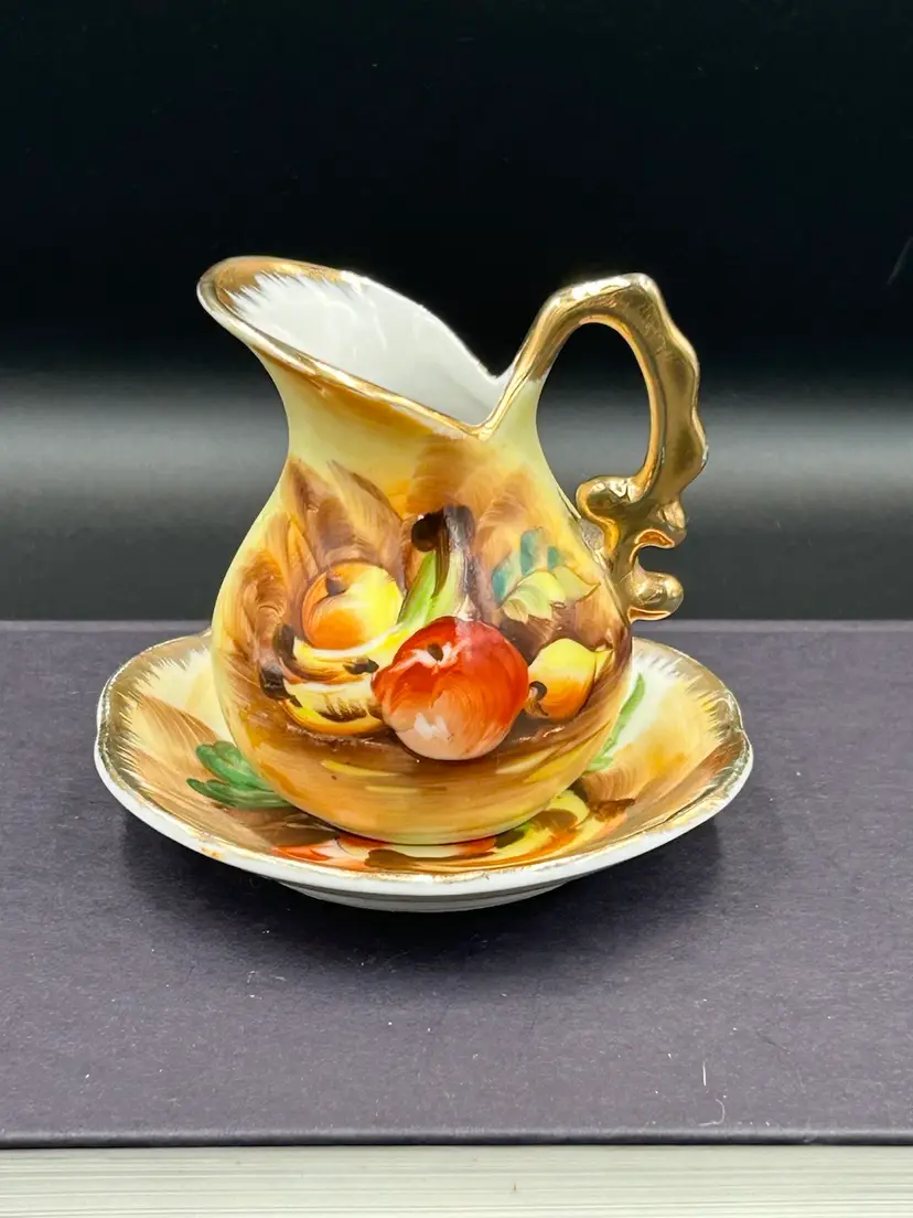 **Enesco Small Pitcher And Bowl Vtg 1950’s-60s Farm Country Style Fruit E1346Japan