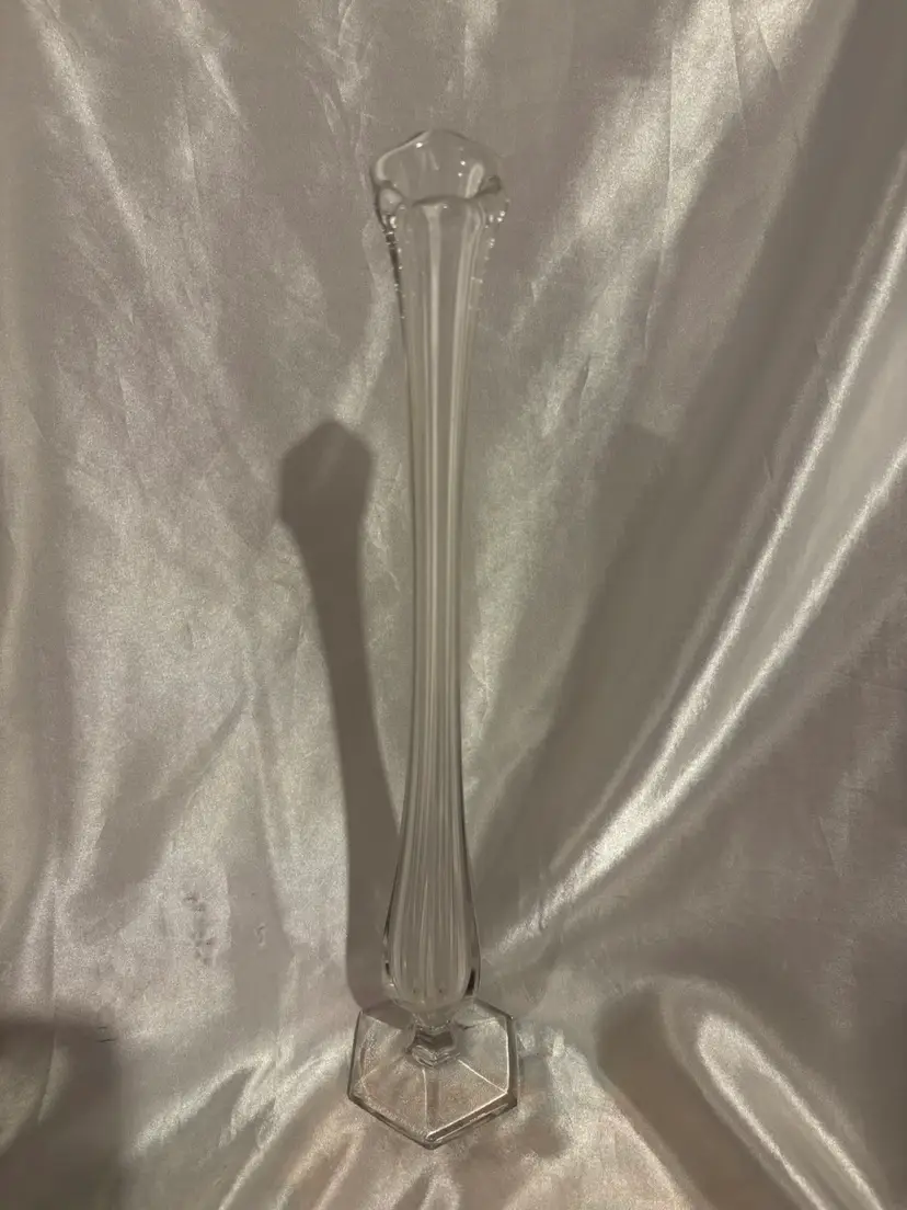 Vintage 13” Clear Ribbed Pedestal Swung Vase