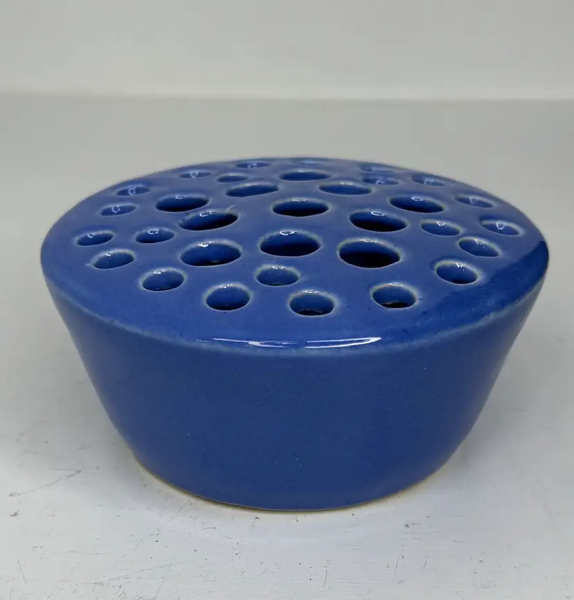 BLUE Ceramic Flower Frog With 33 Stem Holes 