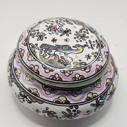 Ceramic Trinket box conimbriga Portugal Signed bird Floral