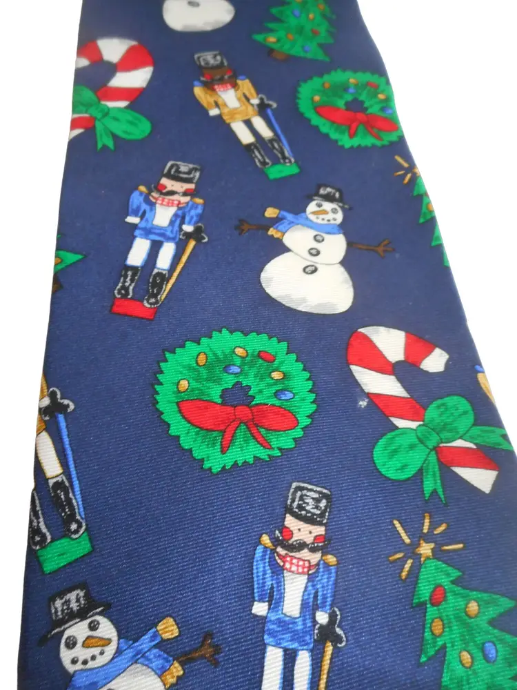 Silk Holiday Christmas Tie Blue snowman nutcracker Wreath X-mas Tree Candy Cane