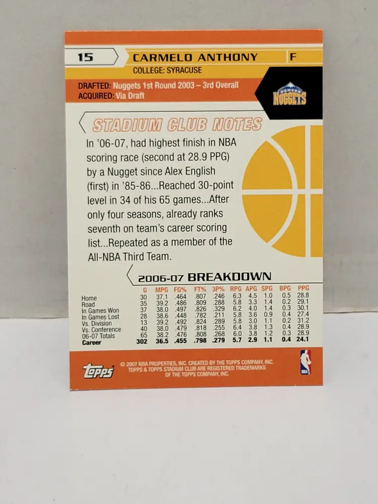 2007-08 Stadium Club #PP2 Carmelo Anthony Promos