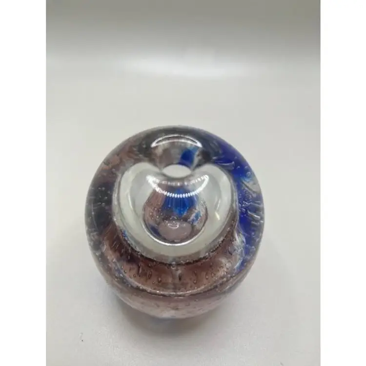 #03 - Vintage Handmade Clear Glass Egg Pen Holder Paperweight ~ Handmade In Poland ~ Blue, Pink, Purple ~ Measures 3.5 inches tall