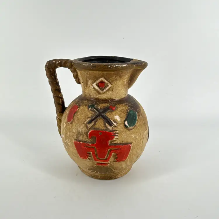 Native American 5" Chalkware Handled Pitcher Hand Painted Vintage