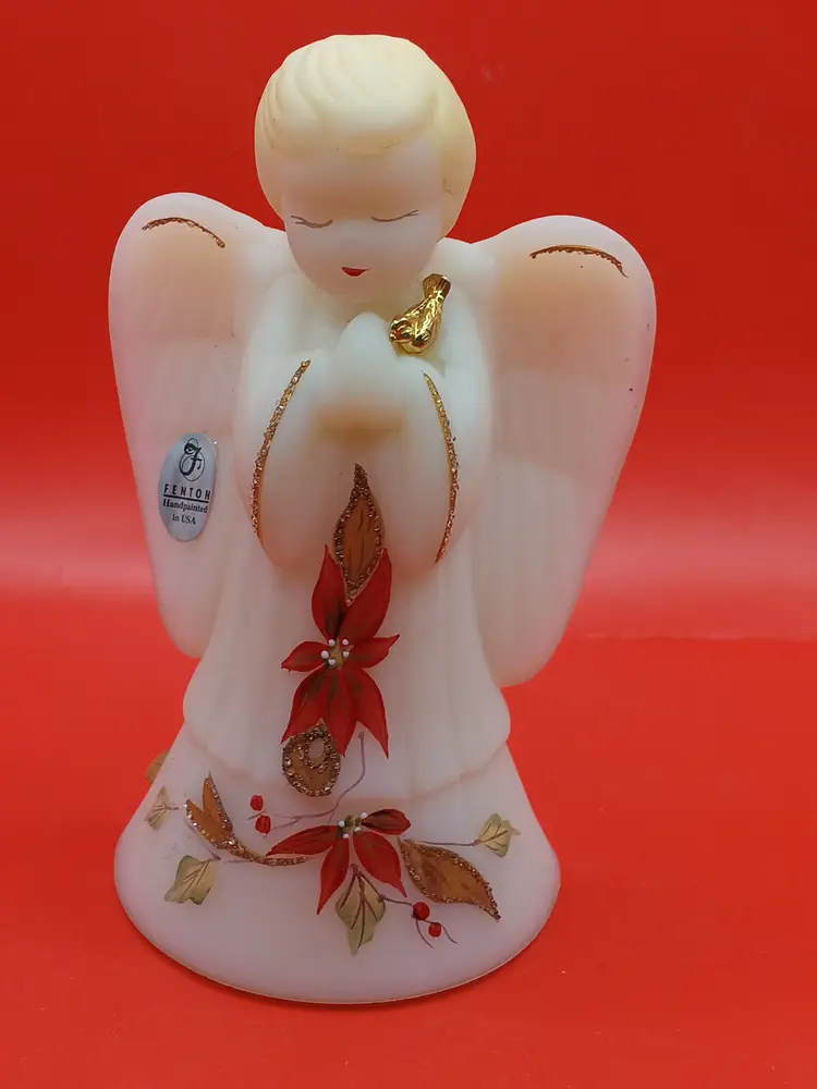 Vintage Fenton Christmas Angel Bell Ivory Custard Glass Handpainted