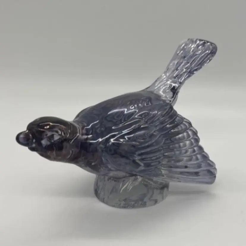 Antique Tchecoslovaquie Czech Bohemia Iridescent Glass Bird Figurine Blue Purple