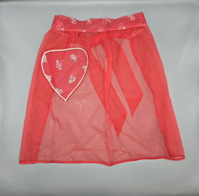 Vintage 1950's Sheer ORGANZA RED HEART Pocket VALENTINES Half Apron