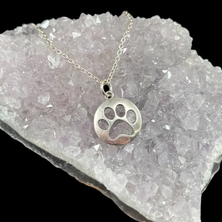 925 Zina Beverly Hills Paw Print Necklace, Sterling Silver Paw Print Charm On Sterling Silver Chain, 925 Dog Print Pendant, Dog Paw Charm