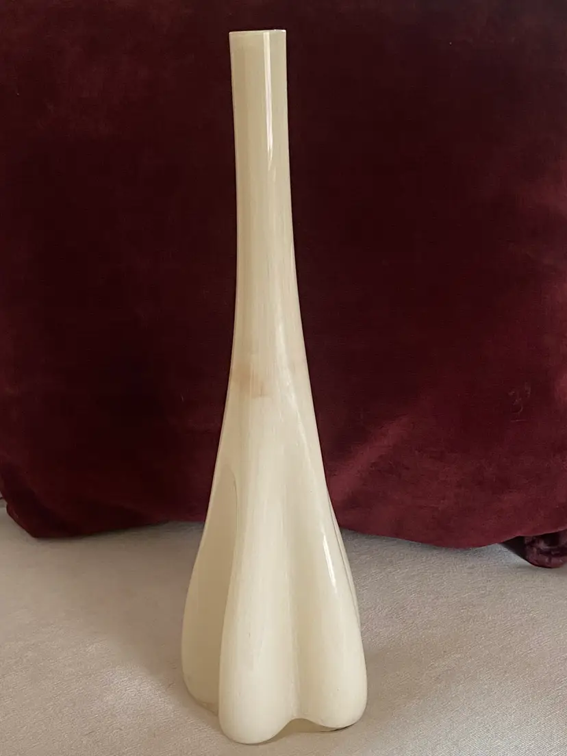 Artist Signed Tall Cream Colored Glass Swung Vase 14.25" Tall