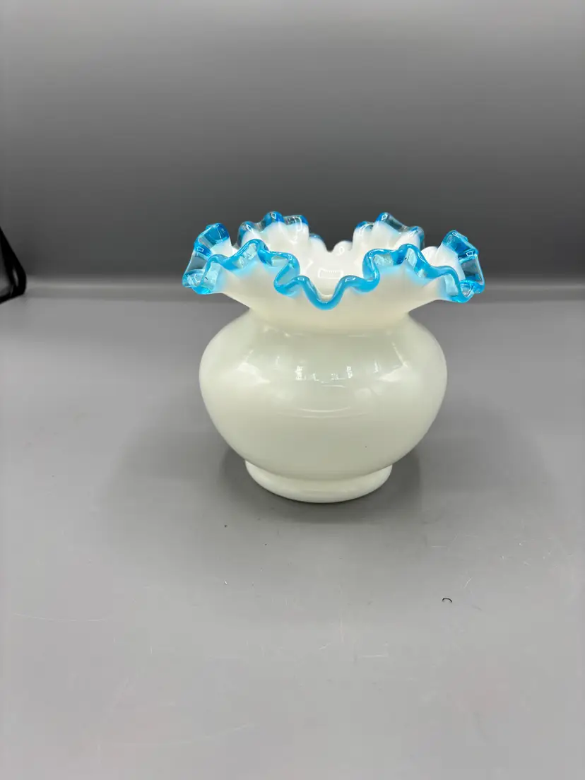 Vintage Fenton Aqua blue crest glass vase