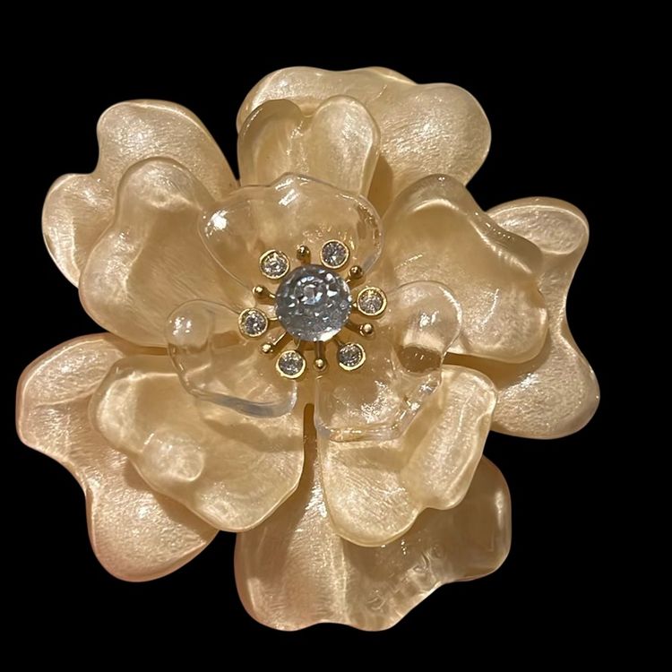 45. St John Stamped Lucite Crystal Camellia Flower  Designer Brooch  massive big large Statement Runway Vintage Couture RARE!