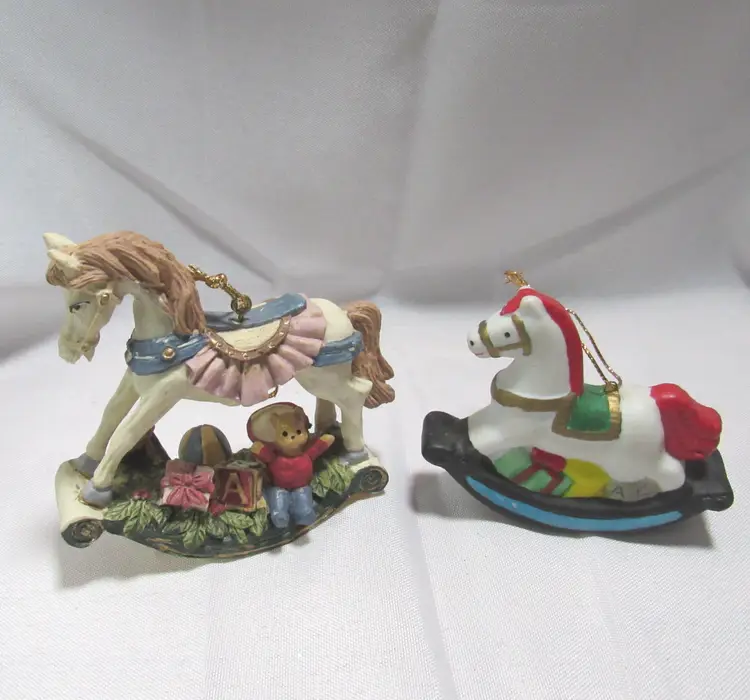 2 Rocking Horse Christmas Ornaments