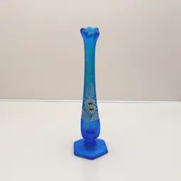 Westmoreland Saying Blue Finish Painted Daisy Small Mini Swung Vase