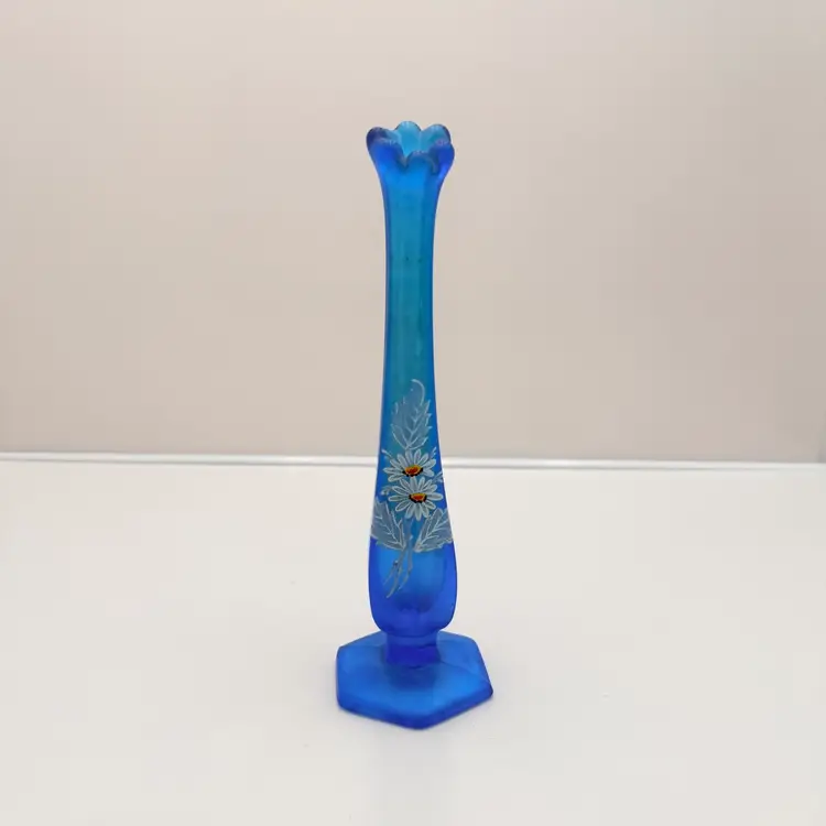 Westmoreland Saying Blue Finish Painted Daisy Small Mini Swung Vase
