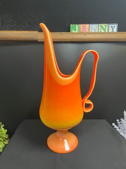 LE Smith Bittersweet Slag Swung 12" Vase/Pitcher w/ Pedestal-Glows Cadmium w/ 365! Lot 62