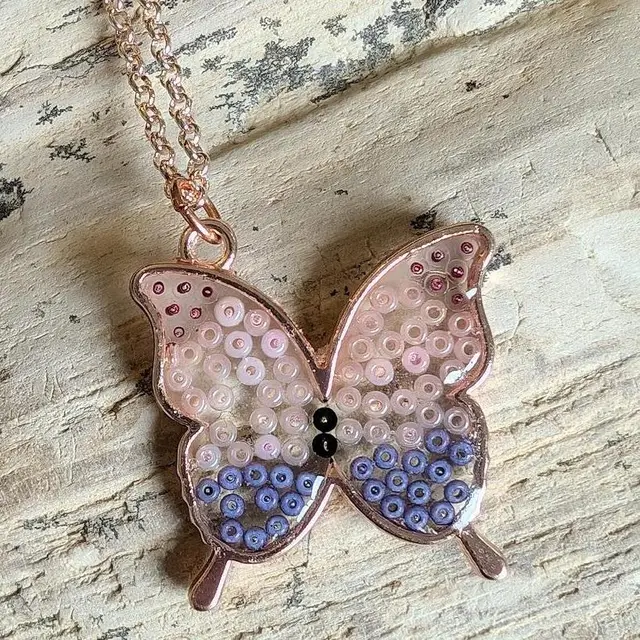 Sela's Mosaic Butterfly Necklace - Rose Gold Multi Color