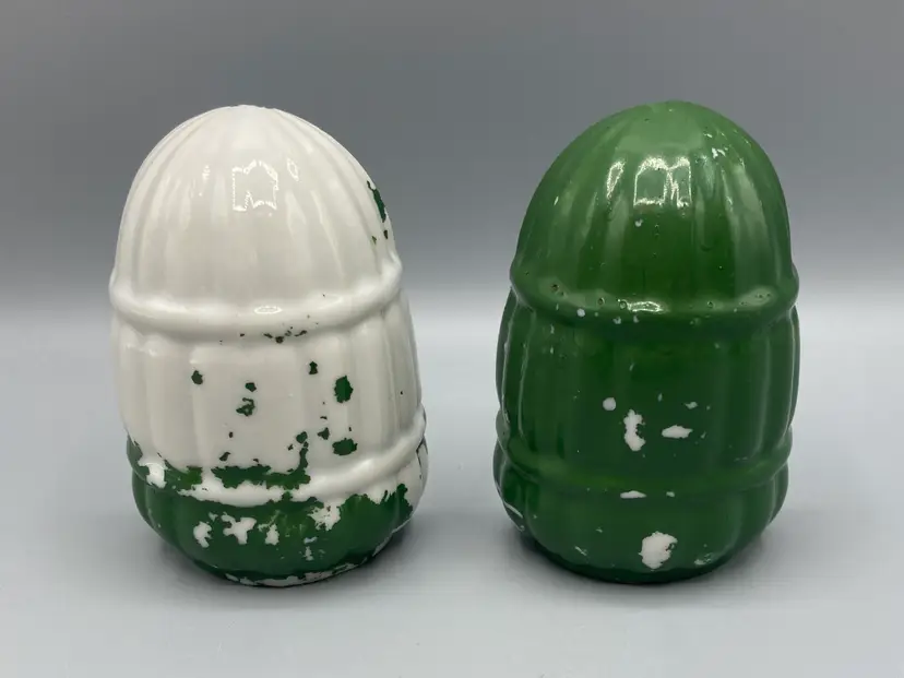 Vintage Japan Green Ceramic Bird Feeders Waterers - Set of 2 - for bird cage