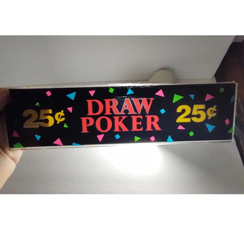 Draw Poker Vintage Slot Machine Glass 25 Cents 12.5" x 3.25" Game Room Decor