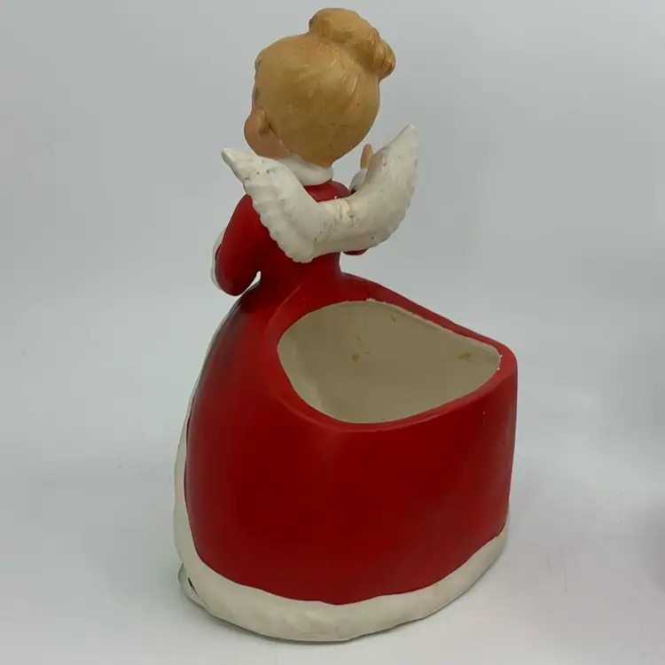 Vintage Napco Christmas Angel Planter Holding Lantern Figurine X7261 7” Repaired Wing