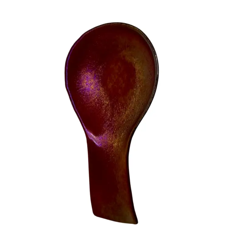 Large Modern Spoon Rest Red/Purple Fuchsia & Gold Diithroic 
9-3/8” x 4-1/2”