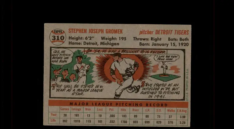 1956 Topps #310 Steve Gromek - (pk-tl2) - Detroit Tigers