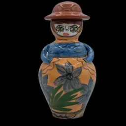 Terracotta Woman Figural Oliveira Redware Pottery Belly Pot Hat Lid Hand painted Signed