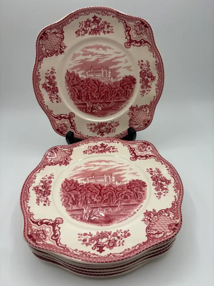 7 Johnson Brothers England Old Britian Castles 7 1/2" Square Salad Plates EUC