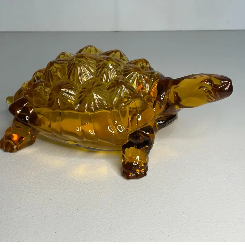 L G Wright Amber Turtle Candy Dish
