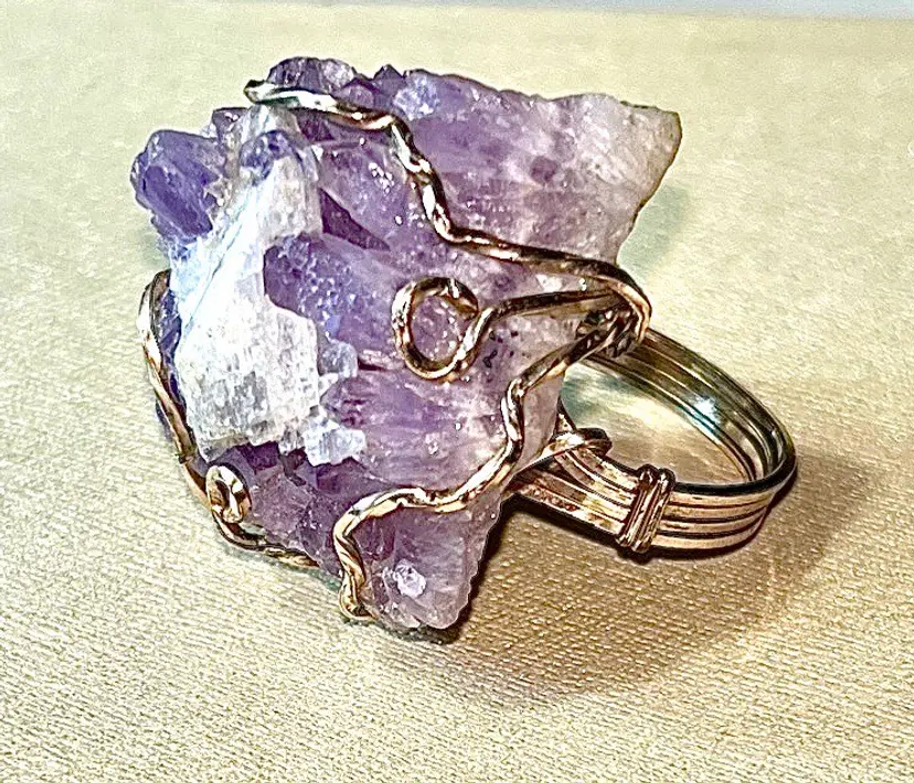 Raw Amethyst (I believe) Stone Ring. Size 4.5. 18 grams