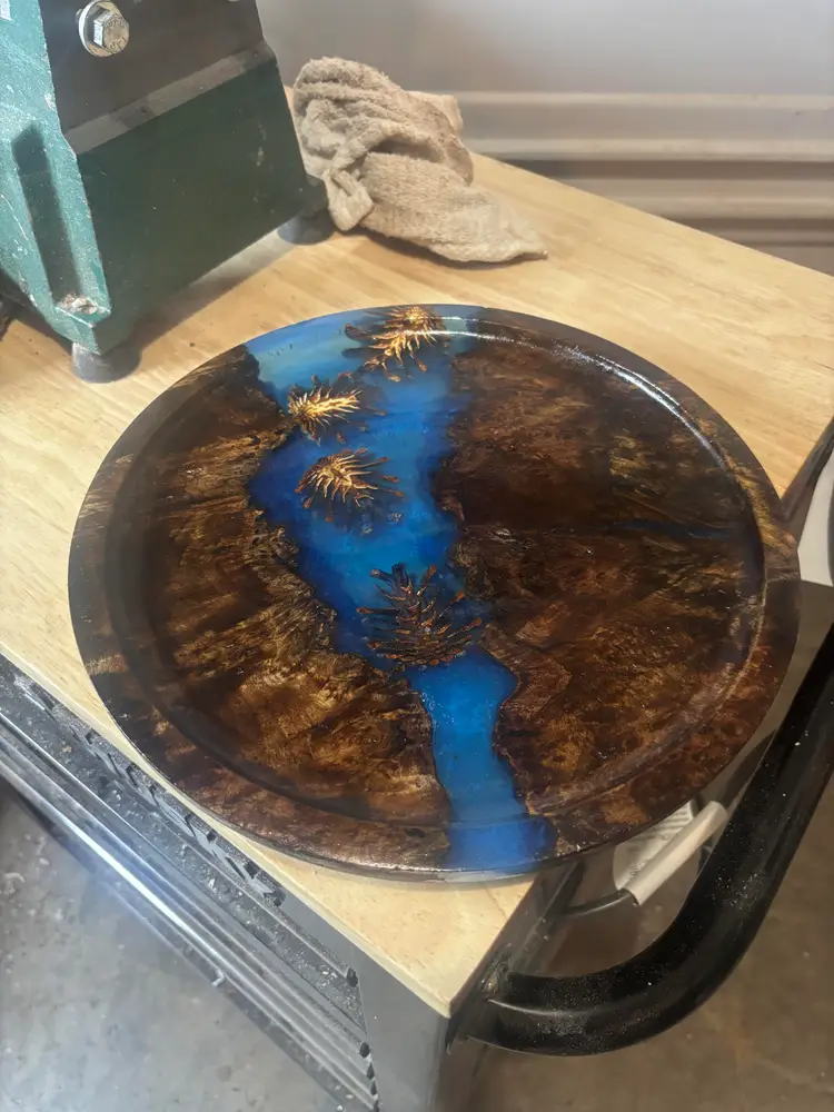 12" Black Walnut with Pine Cones in Resin