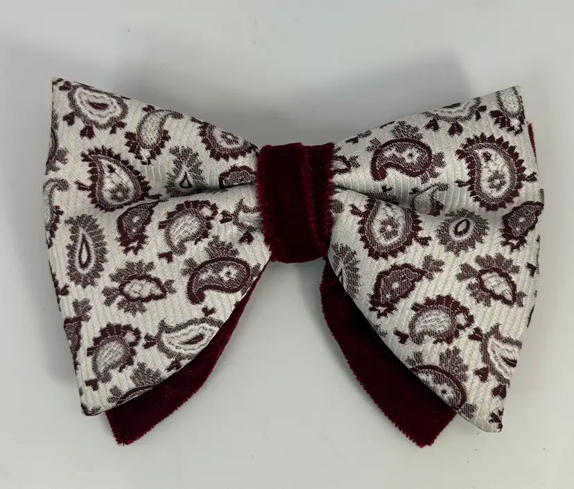 Vintage Snapper Burgandy Red Velveteen with Paisley Design Bow Tie