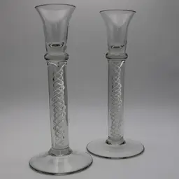 Hand Blown Glass Taper Candlesticks with Double Helix Spiral Design Stems