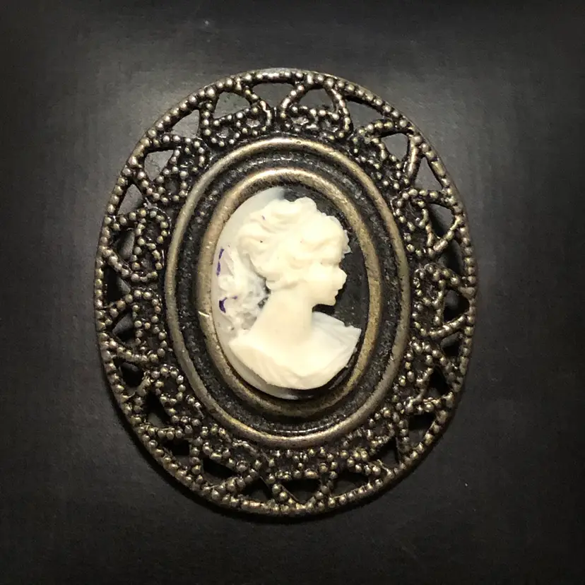 Vintage Black & White Cameo Brooch