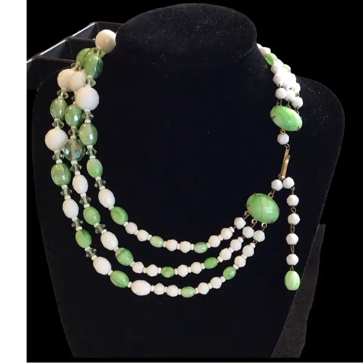 Vintage Green Multi Strand West Germany Necklace