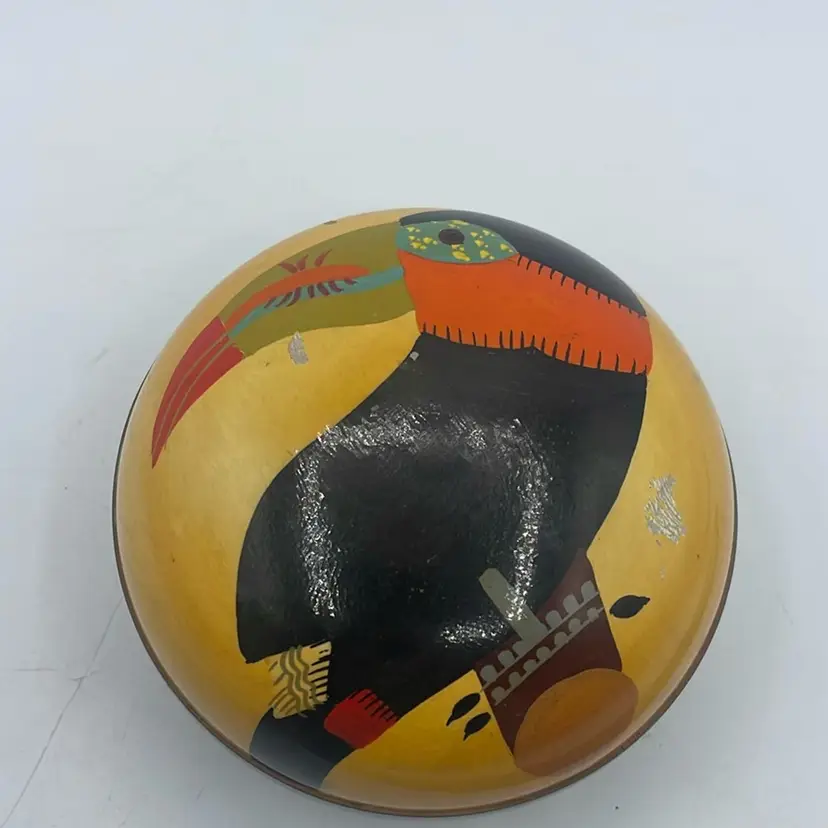 40-wooden Hand Painted Trinket Box Tucan Bird 3.5”