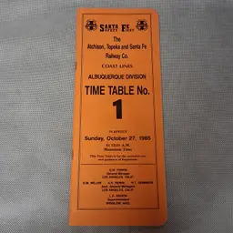 Atchison Topeka Santa Fe Railway Employee Timetable No 1 1985 Albuquerque Div