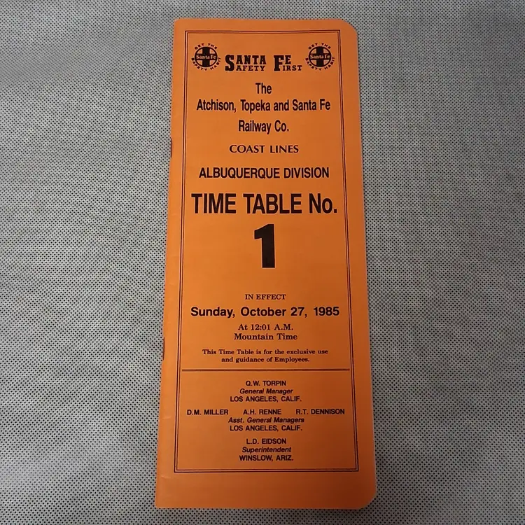 Atchison Topeka Santa Fe Railway Employee Timetable No 1 1985 Albuquerque Div