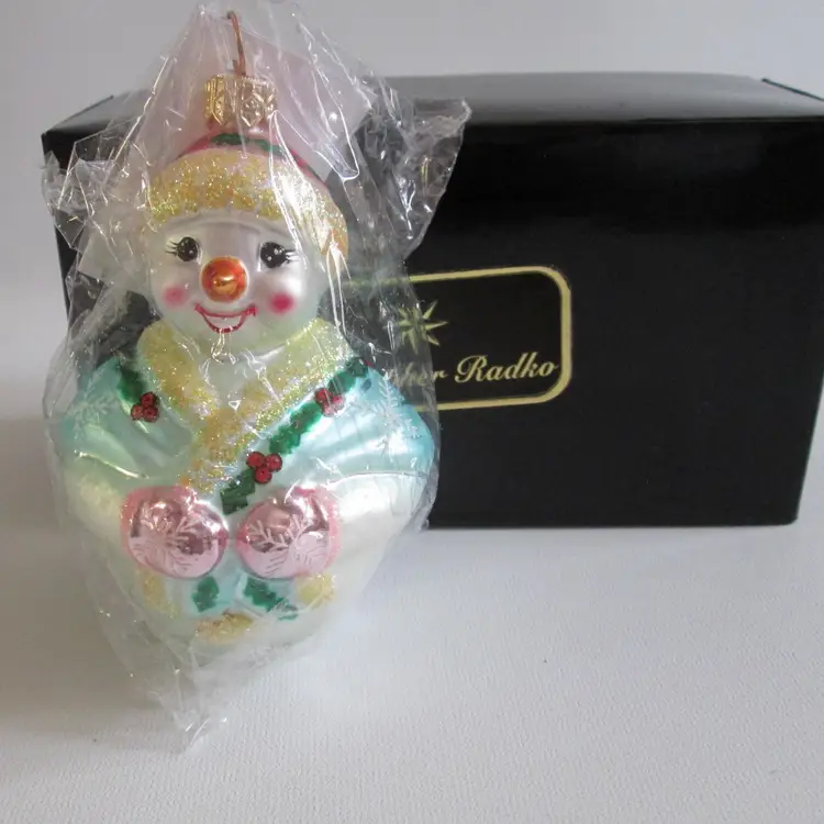 Christopher Radko Glass Ornament Jolly Wrap Junior Snowman With Original Box 1998