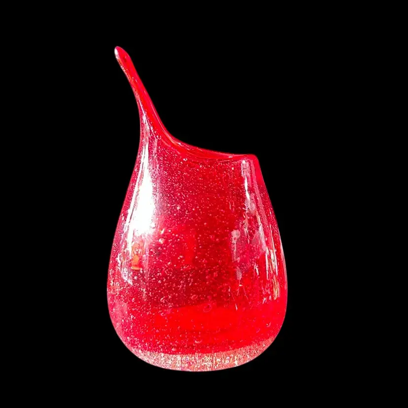 Art Glass Hand Blown Red Seed Bubble Bud Vase