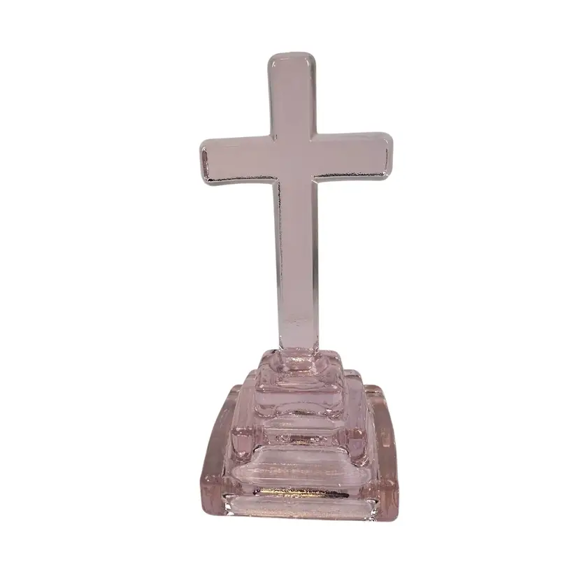 Mosser Glass Cross Clear Rose Pink Easter Christian New USA