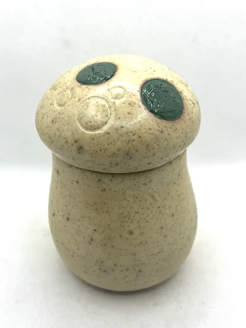 Vintage Ceramic Stoneware Pottery Mushroom Lidded Jar Small Canister