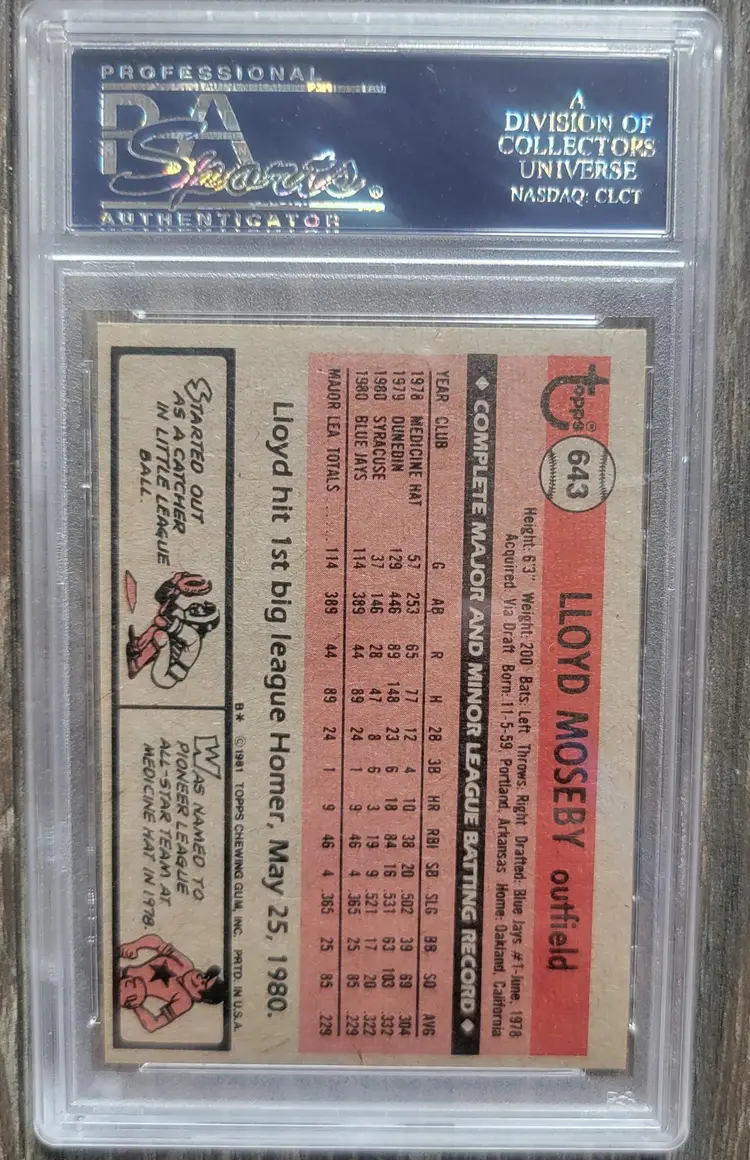 1981 TOPPS Lloyd Moseby RC PSA 8