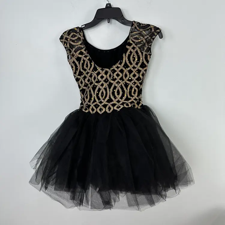 Revolution Small Adult Black Dance Tutu Costume Gold Bodice Design