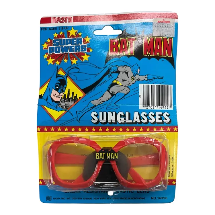 21.  Vintage New In Package 1984 Super Powers Batman Sunglasses - Lens Present But Have Popped Out Of Glasses -  DC Comics