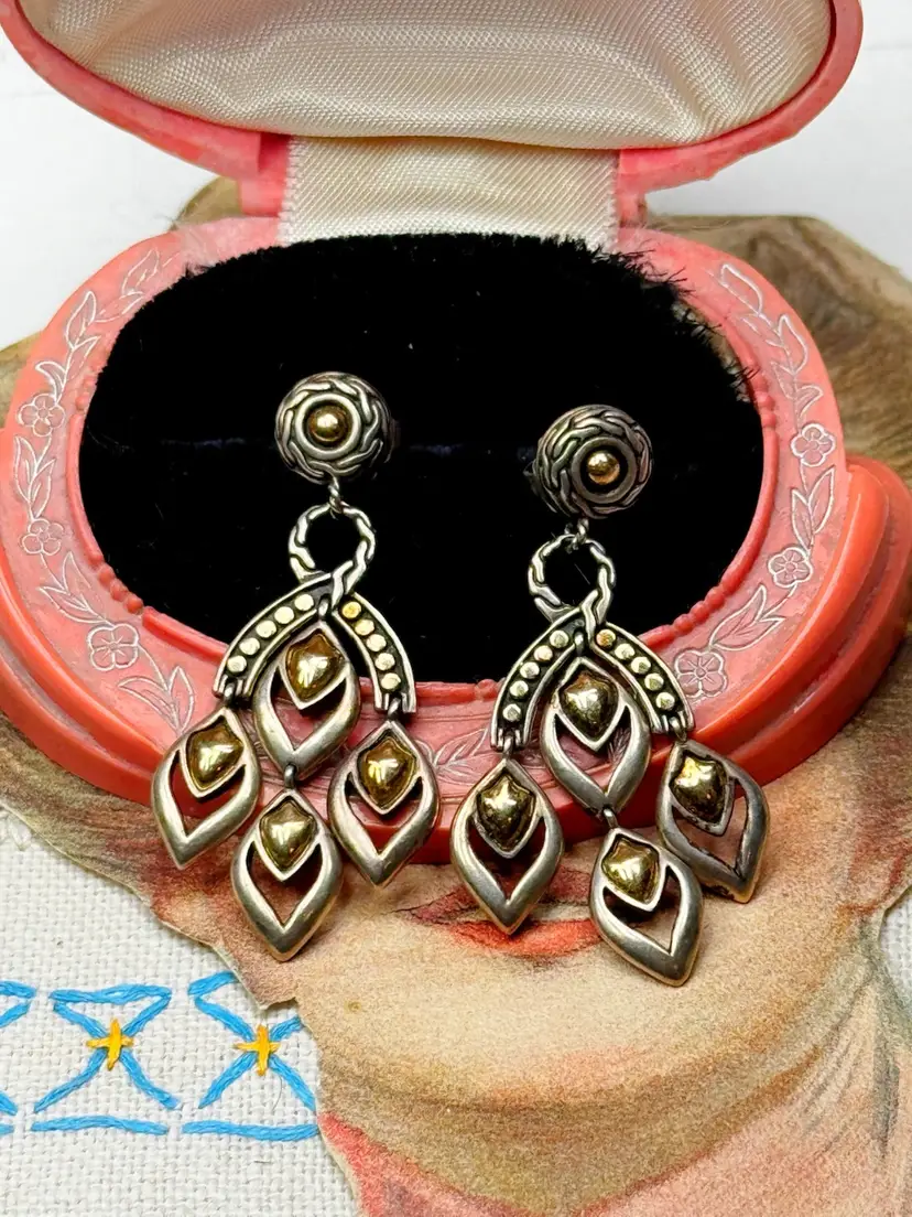 John Hardy Sterling Silver 18k Gold Legends Naga Dangle Chandelier Earrings RARE