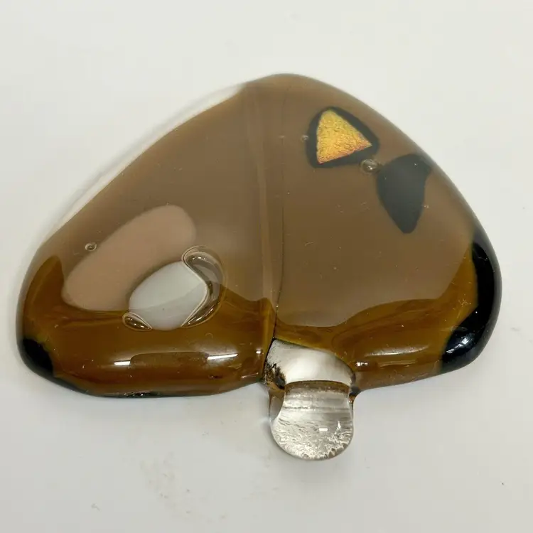 Handcrafted Artisan Made Fused Glass Brown Heart Pendant 3"