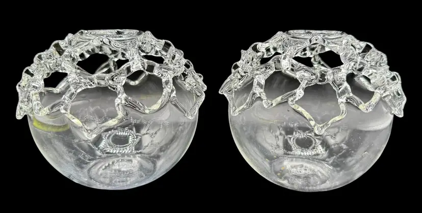 Set of 2 Soffieria Parise Italy Blown Art Glass Vase Candle Holders Clear 4.25β